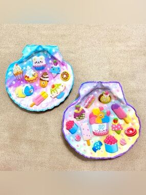 Handmade Kawaii Seashell Display Art Bundle Pastel Ocean Decor Stands